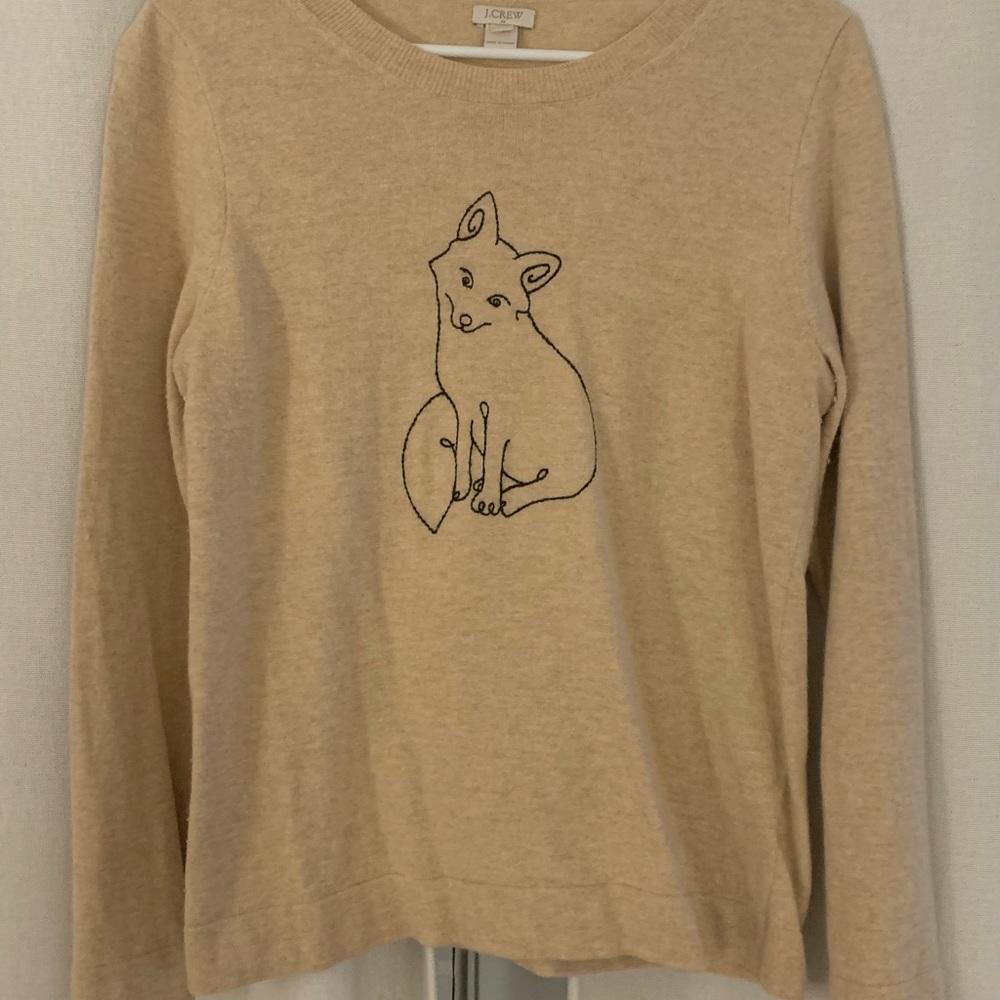 J. Crew Factory Wool Blend Fox Sweater, Tan, Size Medium